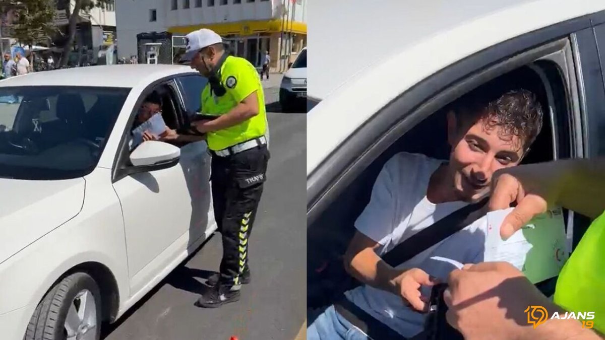 Baba Polisin Gözleri Doldu! Yeni Ehliyetini Alan Oğluyla Trafikte Sürpriz Buluşma